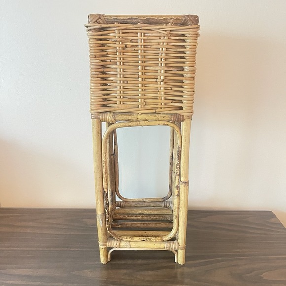 Vintage Art Nouveau Molded Rattan Burnt Bamboo Square Plant Stand Table MCM Boho - Picture 8 of 9